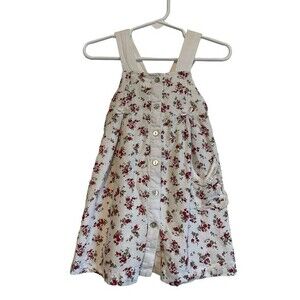 Le Fleur & Le Papillon sleeveless floral dress buttons lined white red Size 18mo